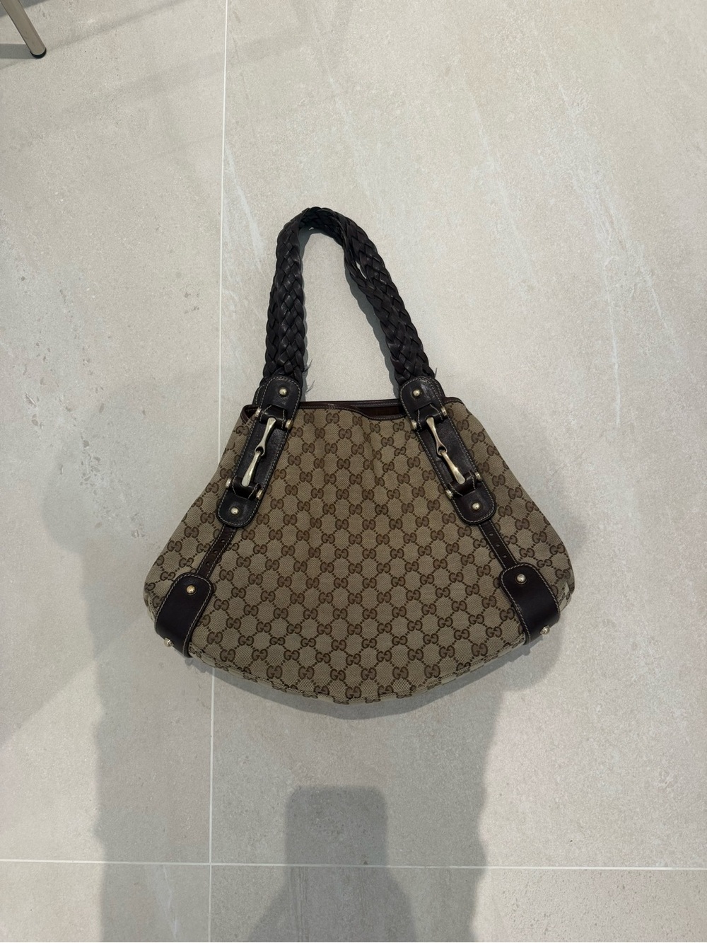 Gucci Beige/Brown GG Canvas Braided Handle Shoulder Bag